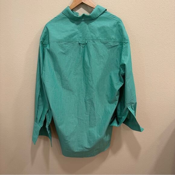 Nomia Green Striped Cotton Oversized Boyfriend Top 10 - Picture 6 of 15